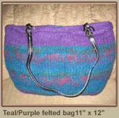 Teal and purple felted bag 11 x 12 $25